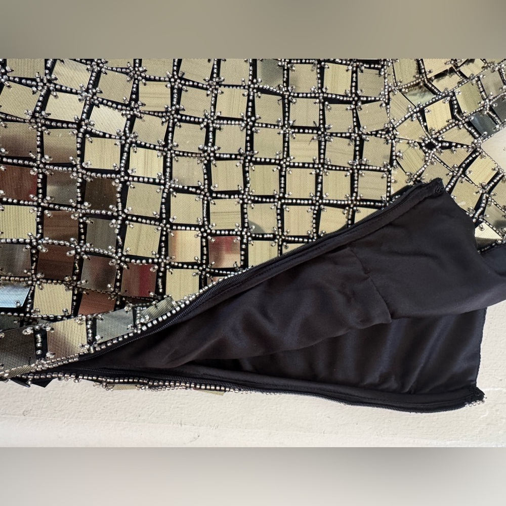 NWT Let Me Be Anthropologie Silver Sequin Sheath Dress Spaghetti Strap Midi - M - Picture 7 of 7